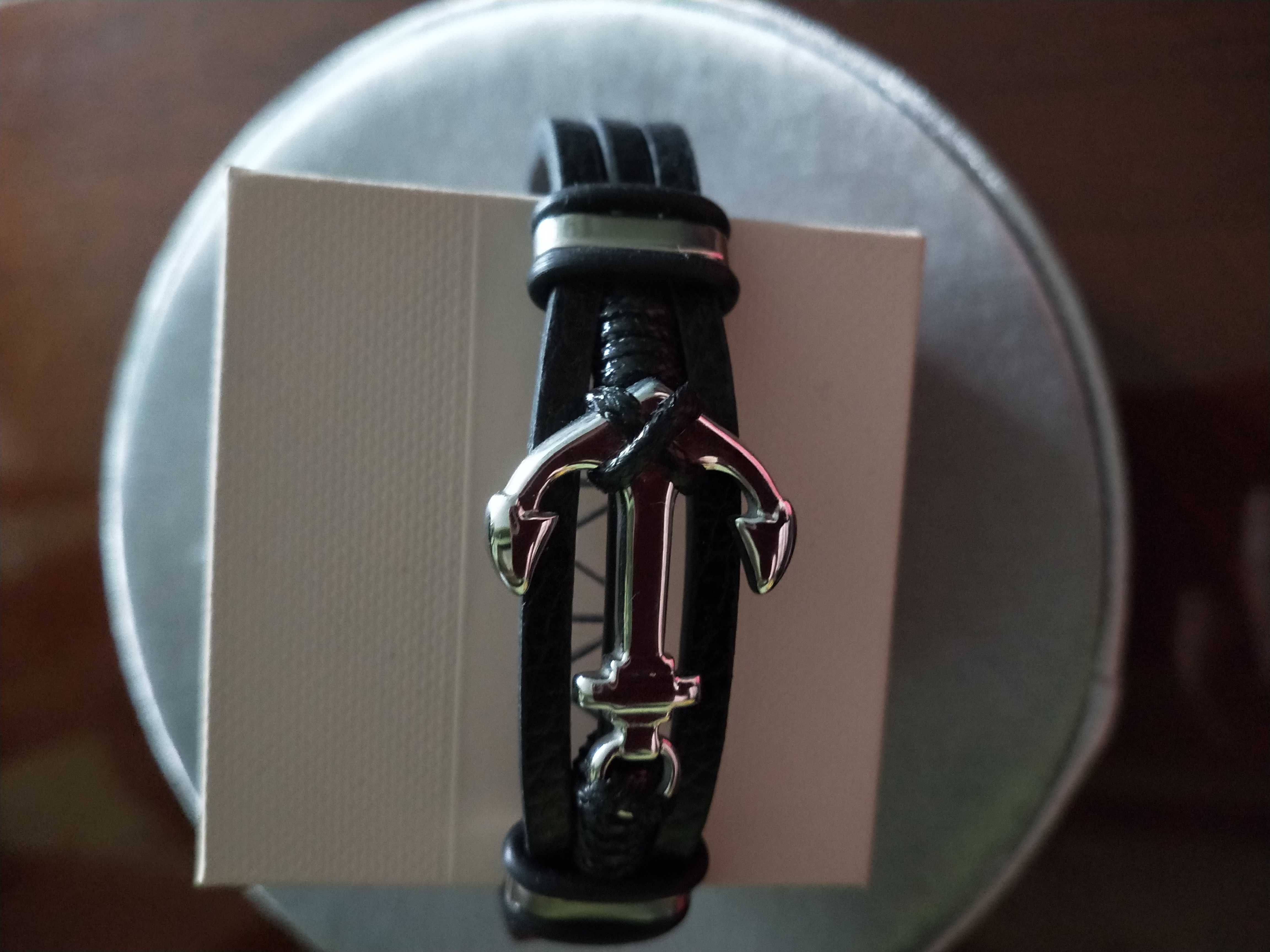 Męska bransoletka ze skóry 21 cm - Nowa