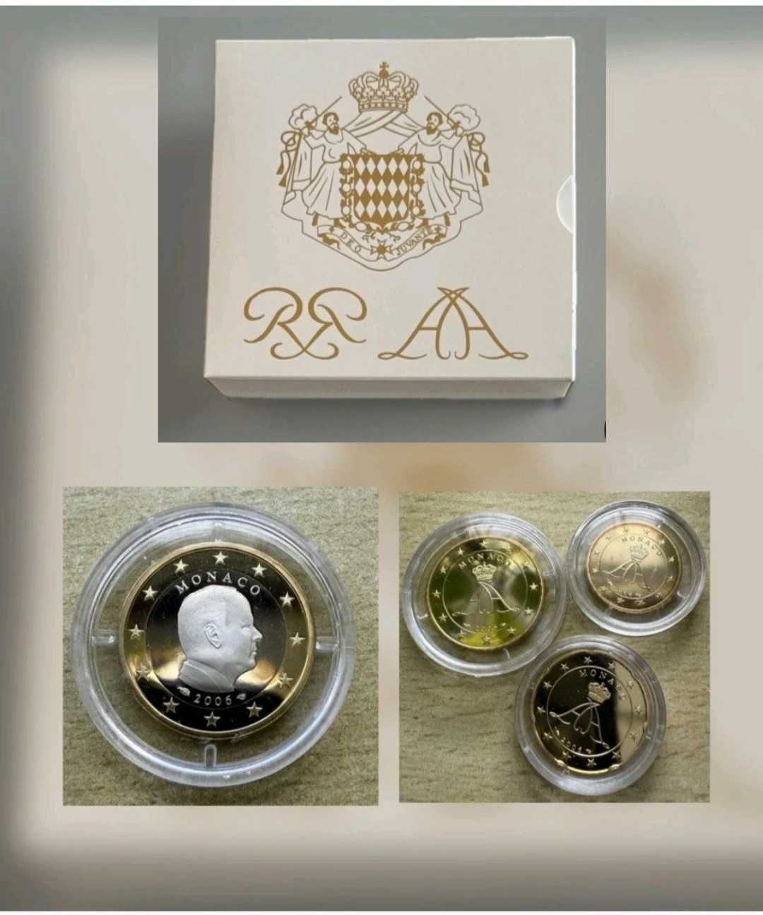 7 Moedas Proof de 1 Cent a 1 Euro Mónaco, 2005 e 2006