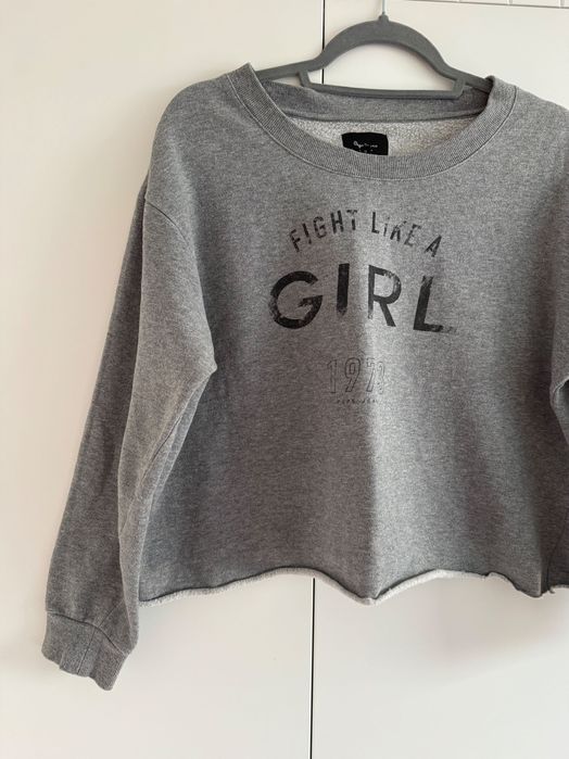 Pepe Jeans krótka damska bluza szara fight like a girl M