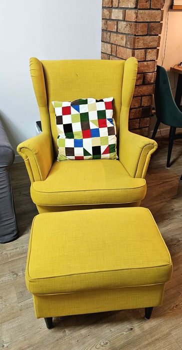 Fotel Strandmon Uszak Żółty Ikea Podnóżek Komplet