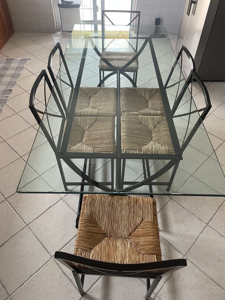 Mesa Jantar Vidro 6 cadeiras
