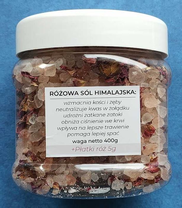 Różowa sól himalajska z płatkami róż - gruboziarnista - 400g