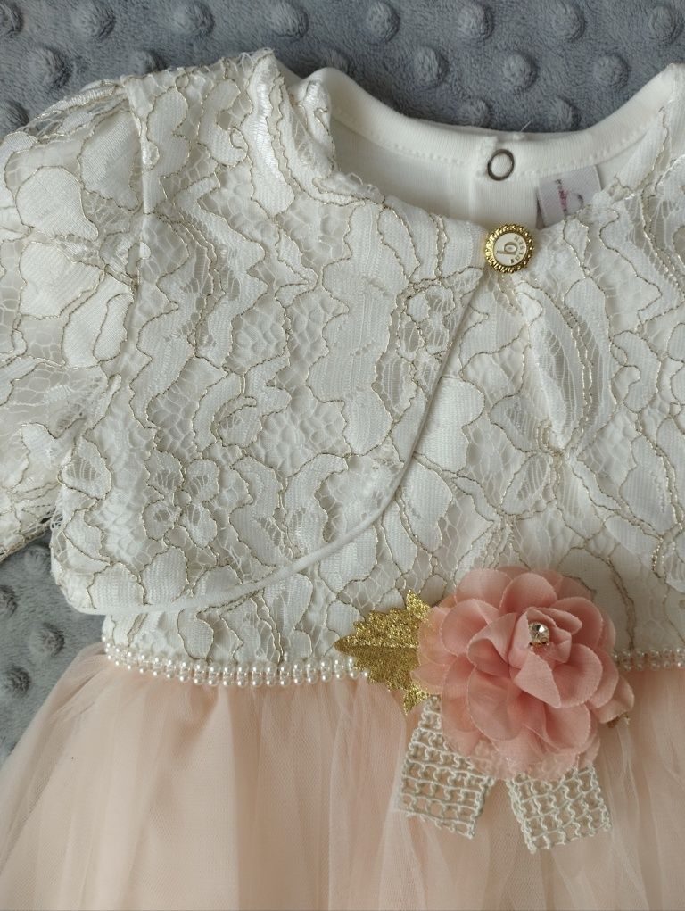 Elegancka tiulowa sukienka+bolerko,na wesele, chrzest, wyjściowa,r 80