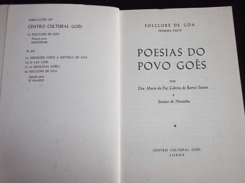 Livro Poesias do Povo Goês folclore Índia Goa