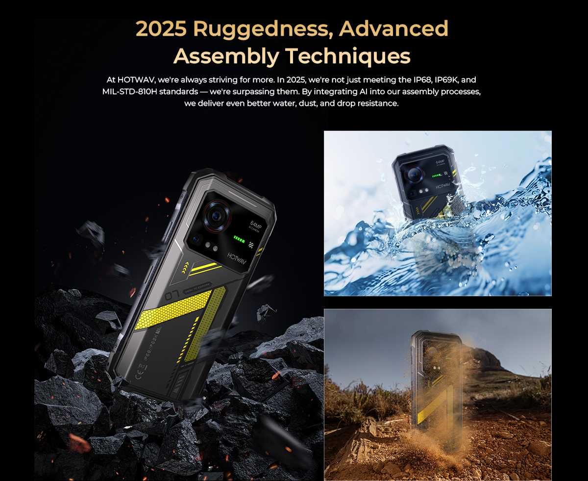 HOTWAV Hyper 7 5G, 20/256Gb Yellow 10800мАч, фонарь 280 Lm, NFC, IP69K