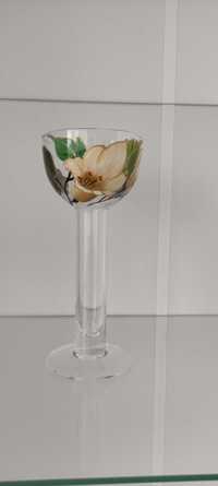 Świecznik ręcznie malowany kwiaty szklany 25 cm