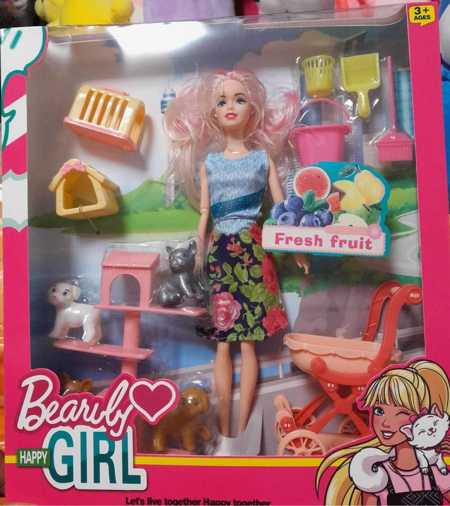 Lalka Barbie z pieskami oraz wózkiem
