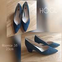 Buty obcasy słupek 5cm granatowe dark blue Hogl rozmiar 38(5) 23cm