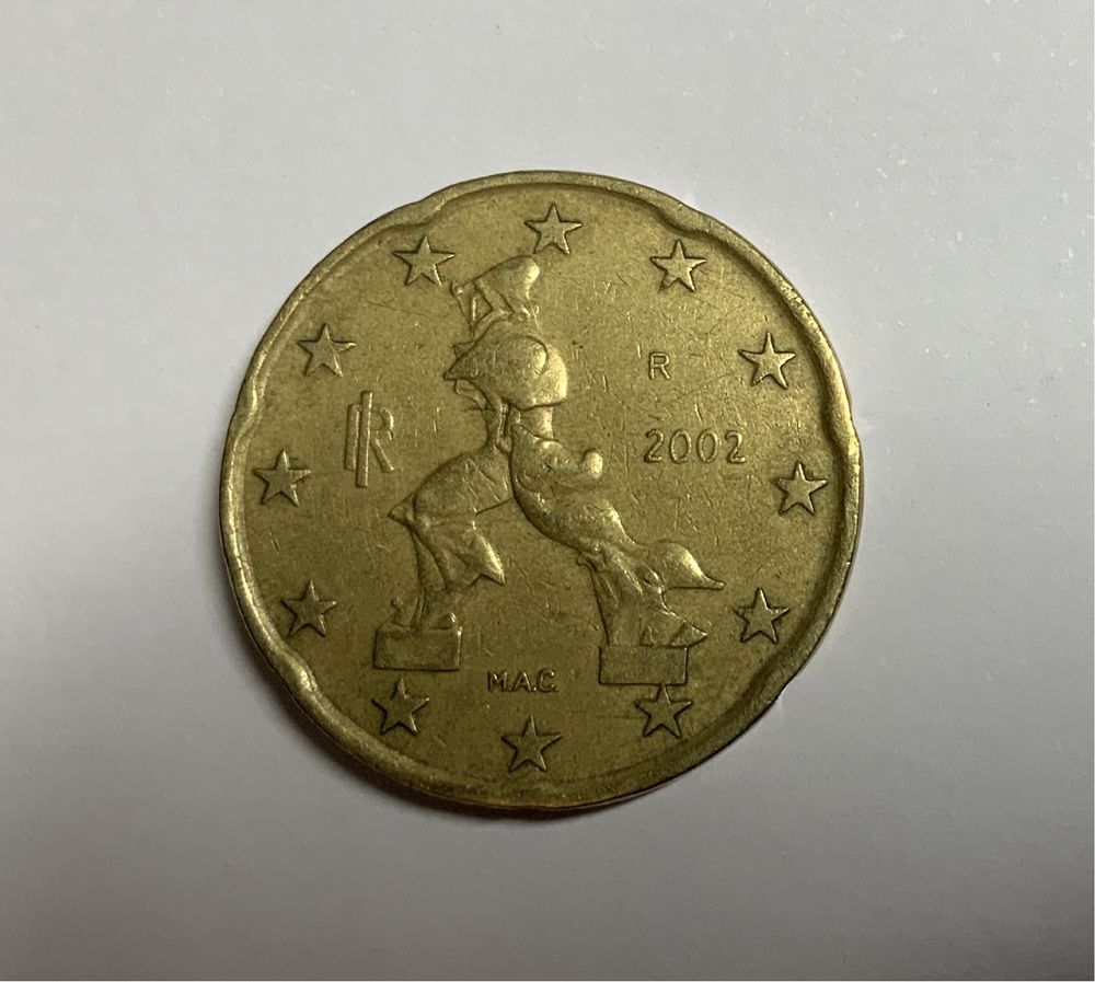 Moeda rara de 20 centimos italiana 2002