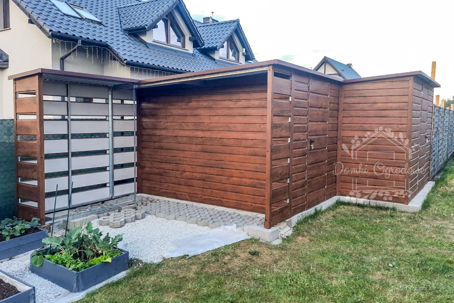 Schowek - Domek Ogrodowy 5x5 + Wiata 2x Dach Spad w tył  ID571