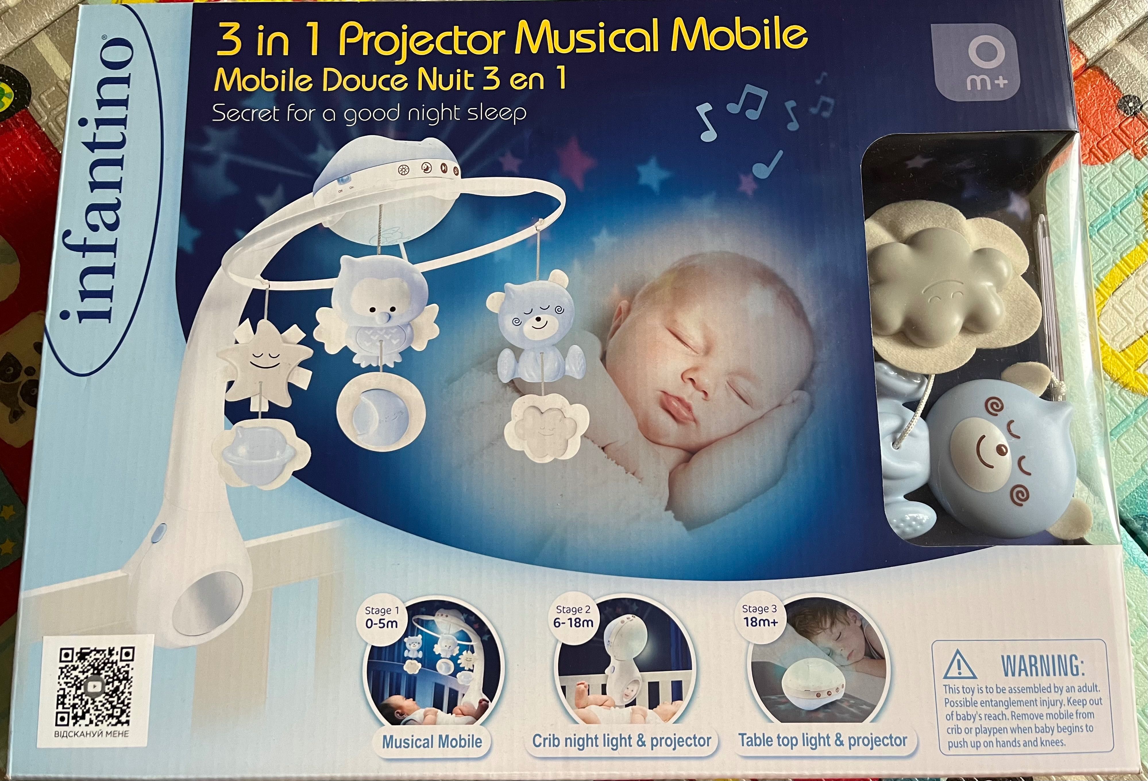 Музичний мобіль Infantino 3 в 1 із проектором блакитного кольору