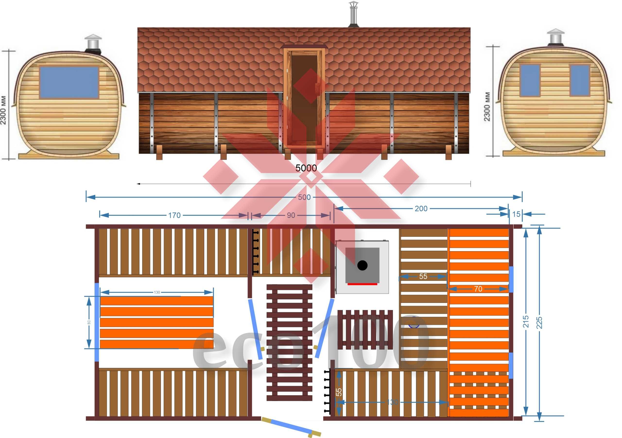 Duża Sauna Beczka Sauna KWADRATOWA z prysznicem 5m. AGROTURYSTYKA