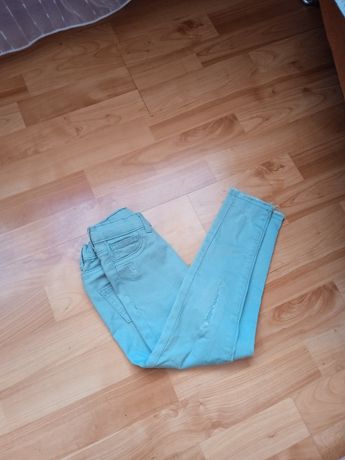 Spodnie jeansowe jeansy rurki 110 h&m miętowe przetarcia