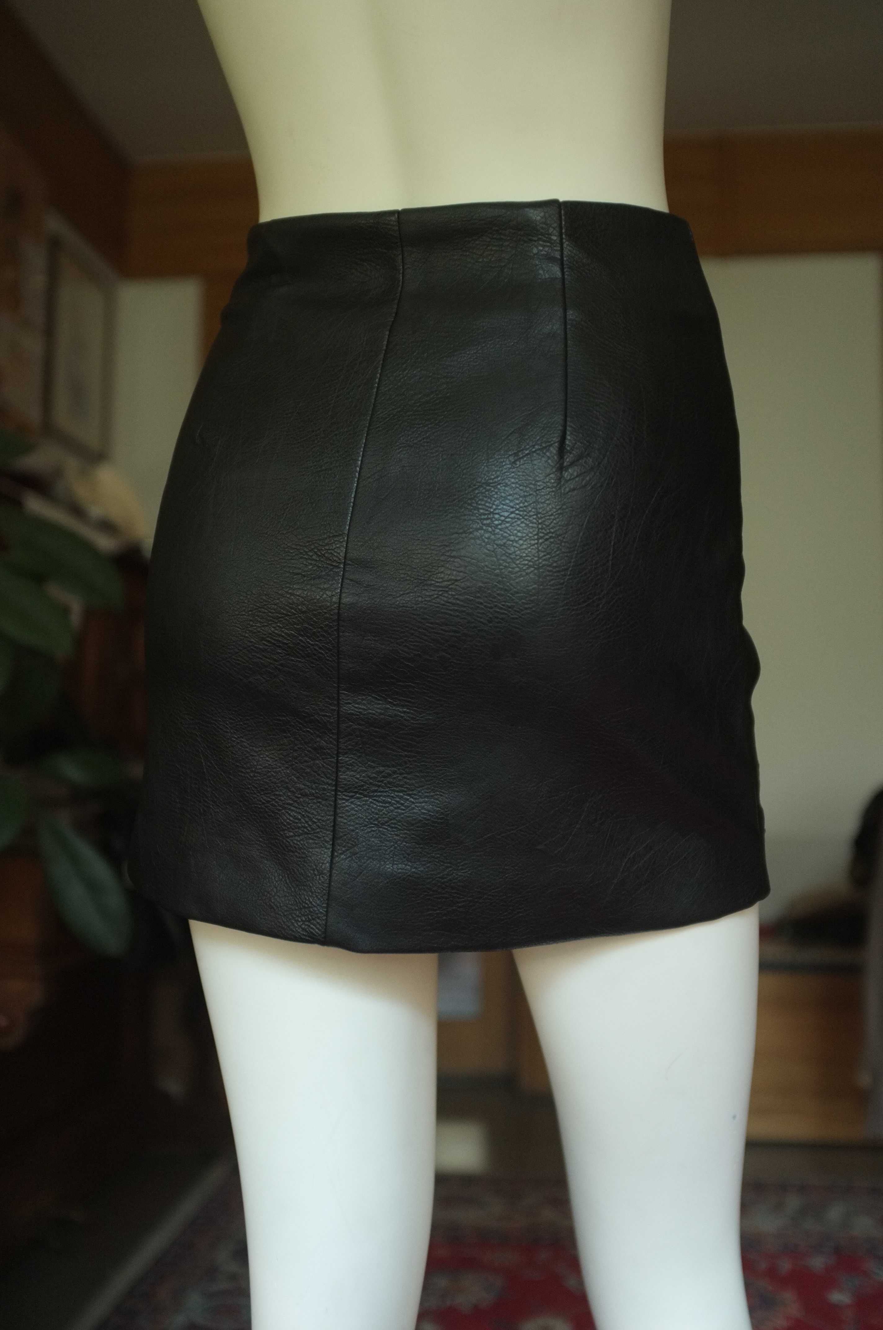 Skórzana spódnica mini spódniczka gwiazdy H&M XS czarna 80s