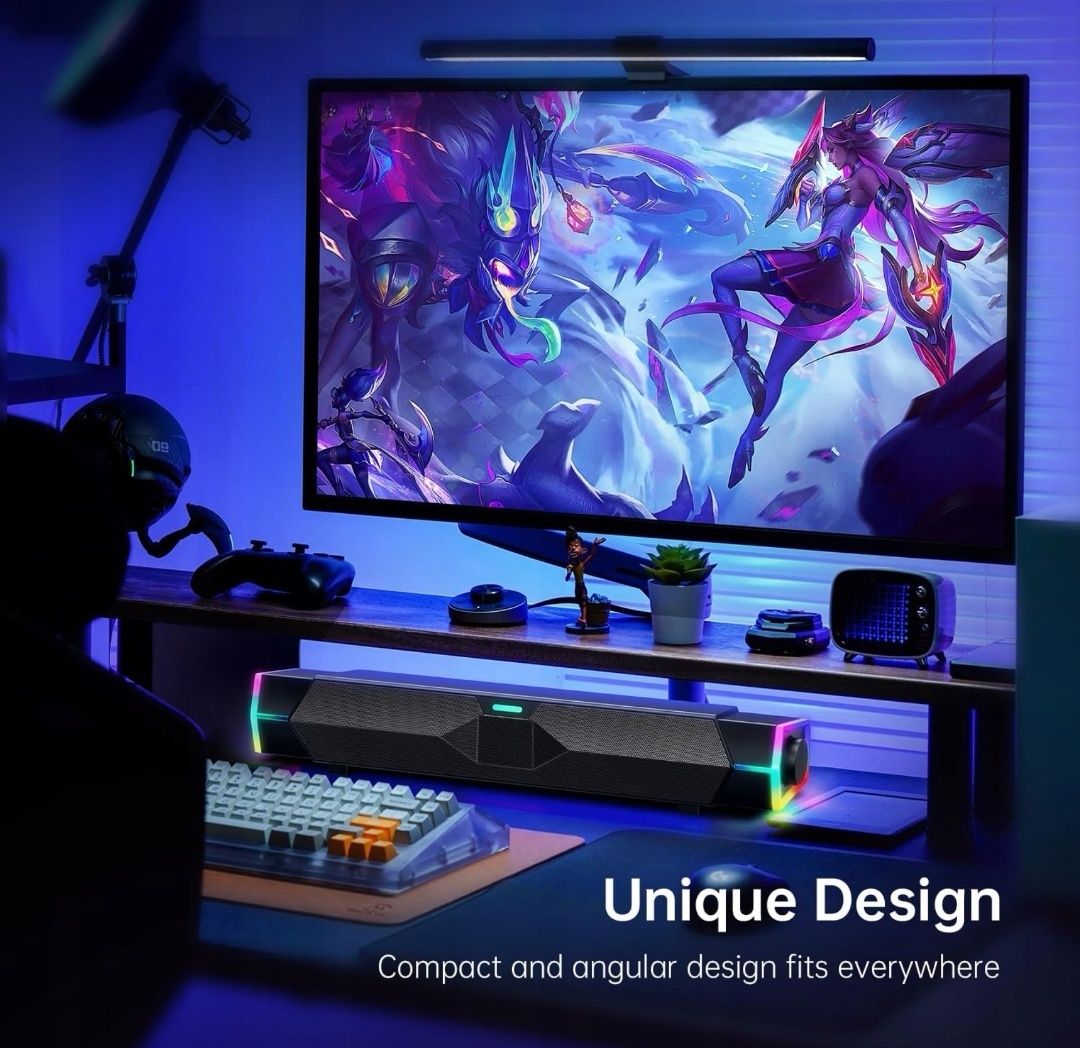 Soundbar głośnik bluetooth LED RGB komputerowy Wi-Fi USB 2x5 W