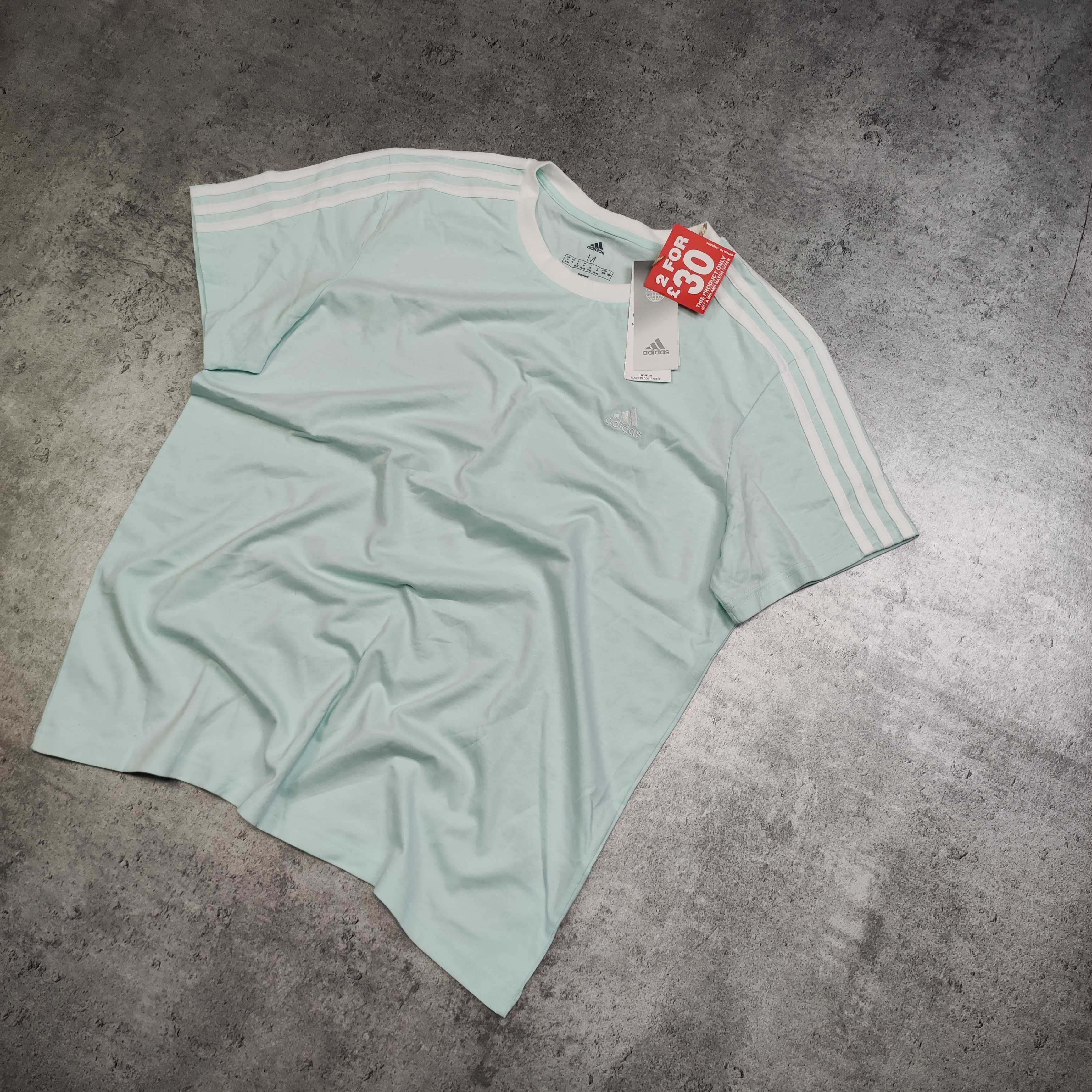 MĘSKA Koszulka NOWA Miętowa Adidas California 3 Paski Casual PREMIUM