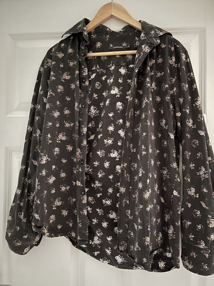 Koszula szara w kwiaty retro River Island M vintage