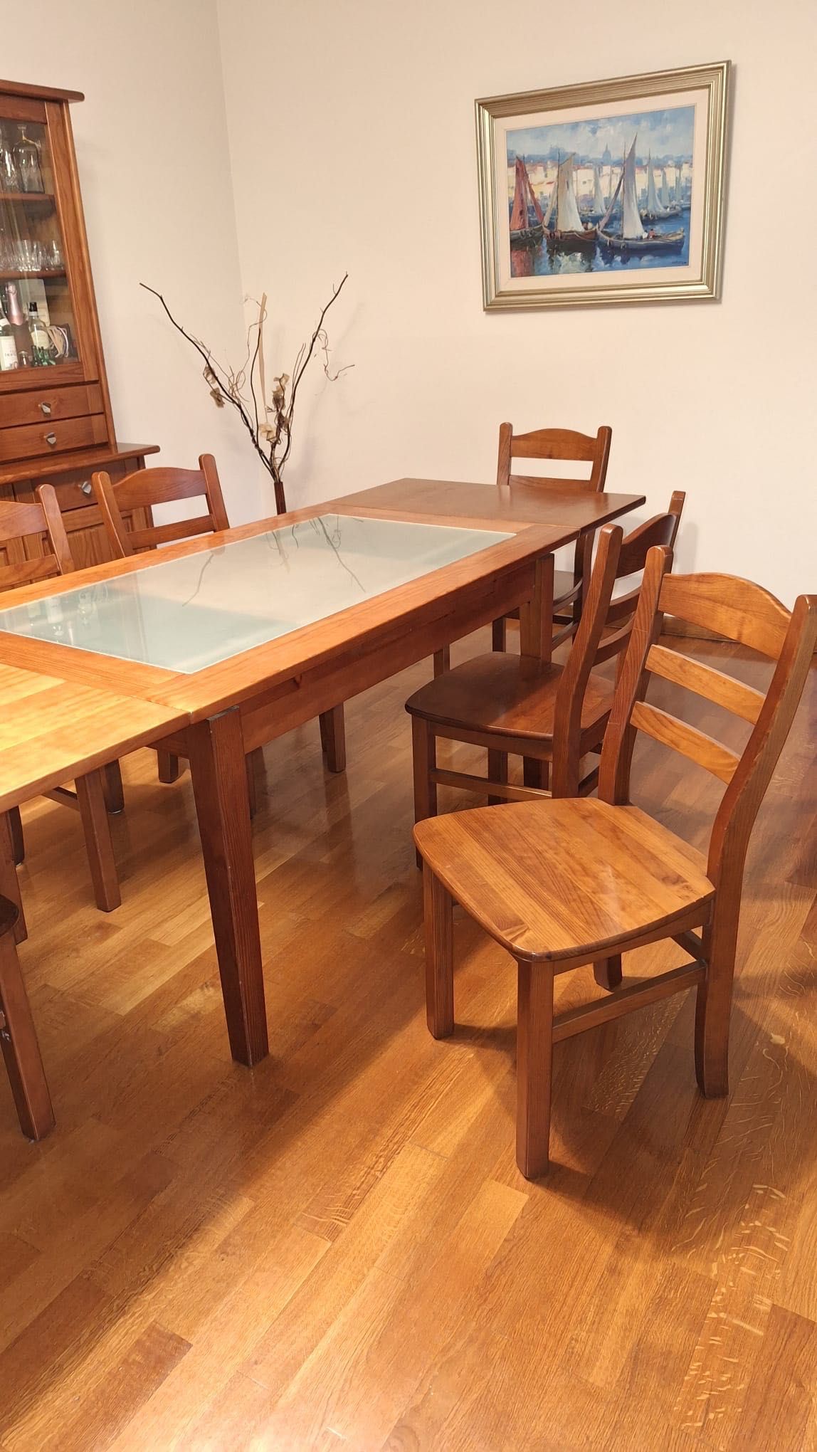 Mesa pinho mel extensível + 6 cadeiras