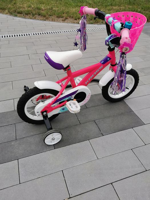 Rower rowerek 12 cali Kross z kółkami bocznymi i kijem