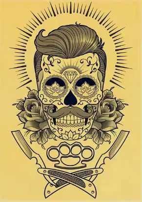 Плакат на крафт бумаге Sugar Skull Barber Мексиканский Стиль Барбершоп
