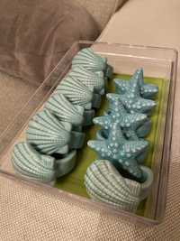 Ceramiczne obrączki na serwetki 11 sztuk motyw morski