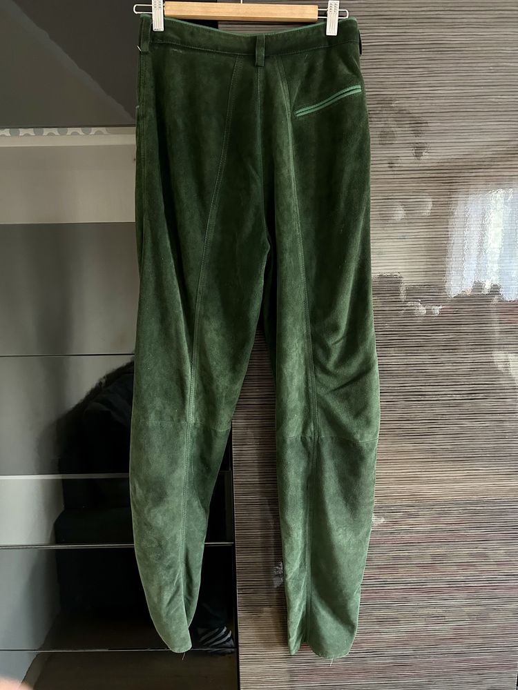 Skórzane zielone spodnie rozmiar 40/L skóra naturalna vintage