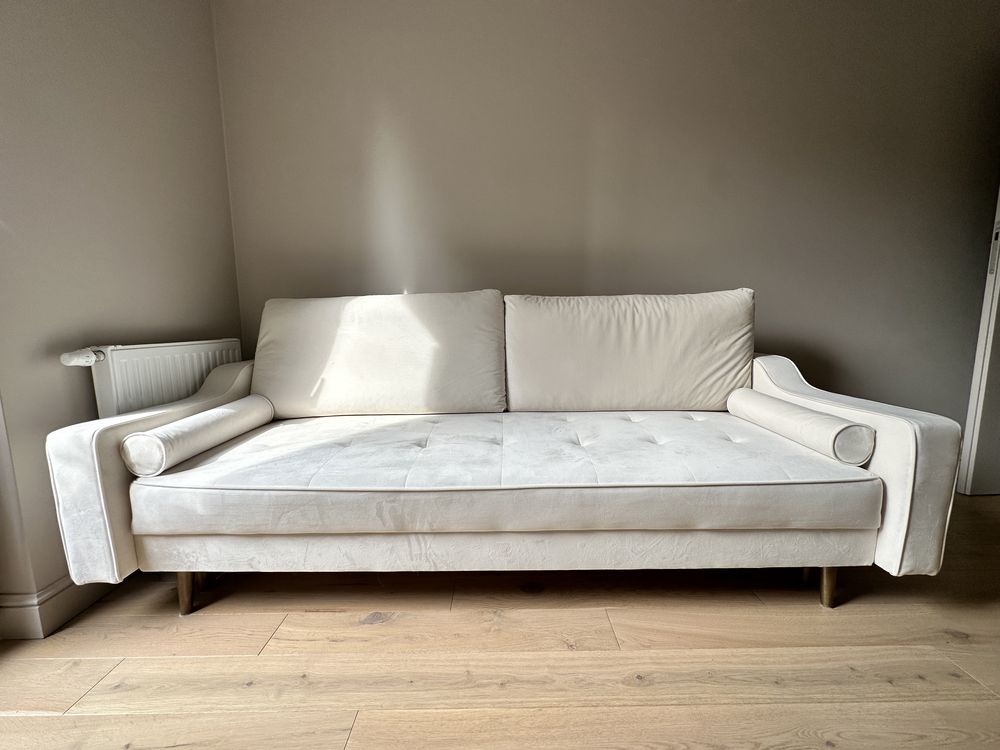 Sofa / kanapa rozkładana z funkcja spania Velvet kremowa