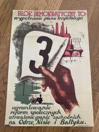 Plakat Prl Blok Demokratyczny To: wypełnienie planu trzyletniego