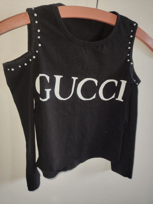 Markowa czarna bluzeczka odkryte ramiona Gucci r 128 na 8 lat bluzka