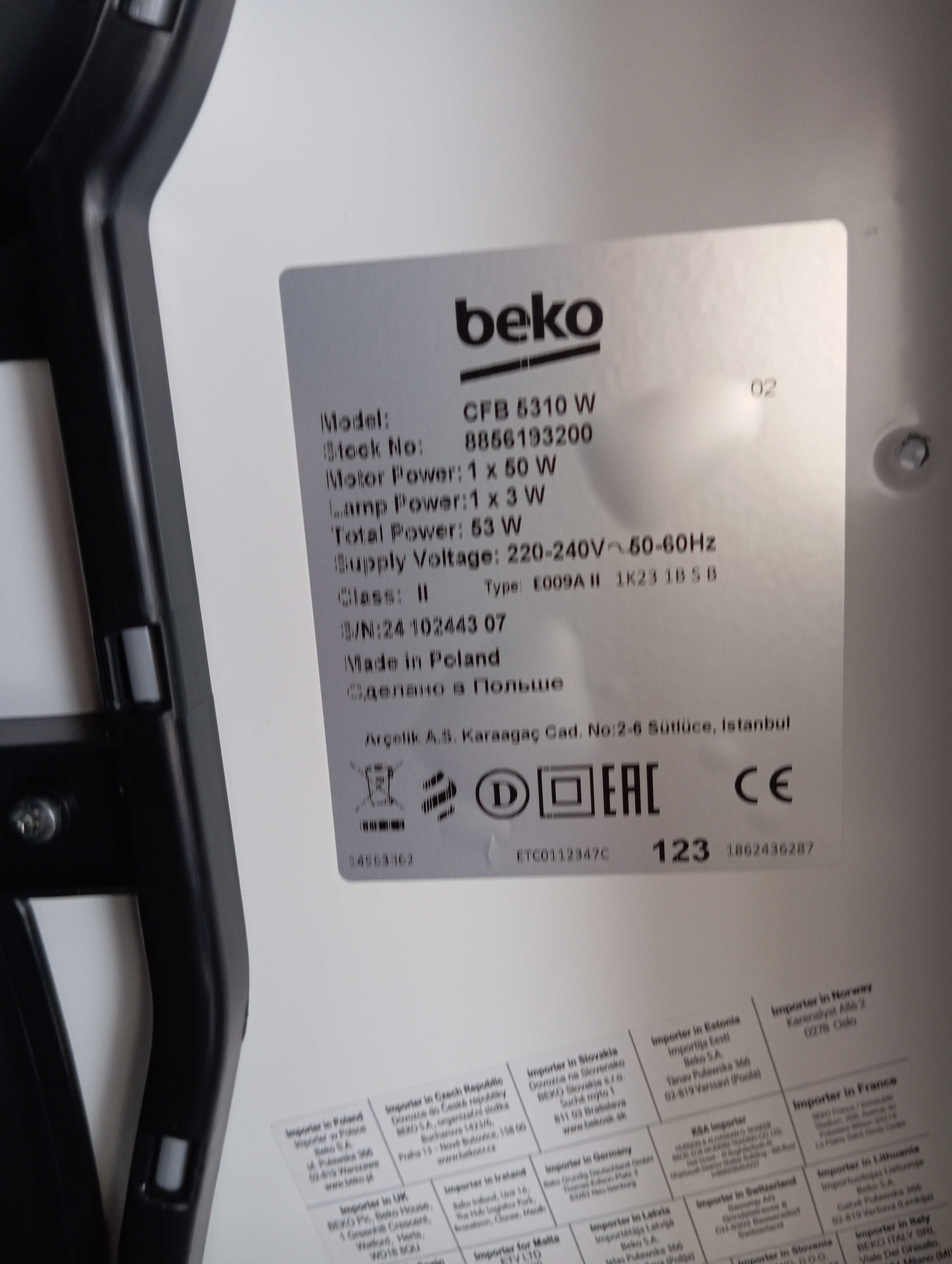 Okap BEKO CFB5310W Biały 160m3/h 64dB klasa C