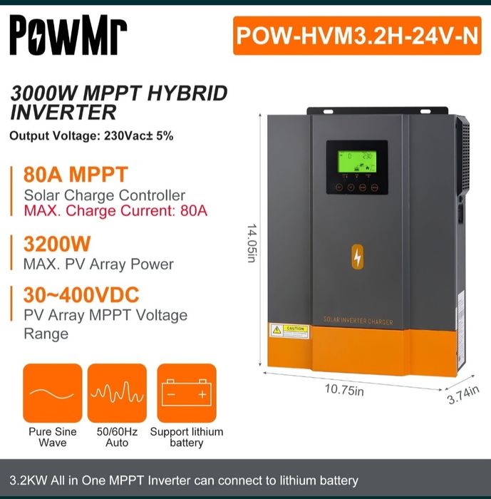 Инвертор гибридный POWM POW-HVM3.2H-24V-N 24B 3000 Вт  с аккумулятором