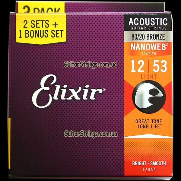 Струны Elixir 16545 Nanoweb Phosphor Bronze Light 12-53 1 set США