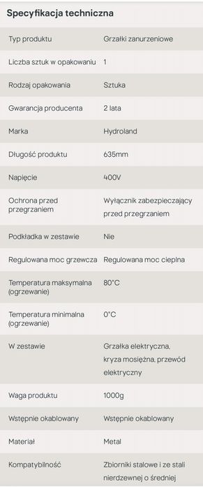 Grzałka 6 kW 400 V 6/4" nowa gwarancja