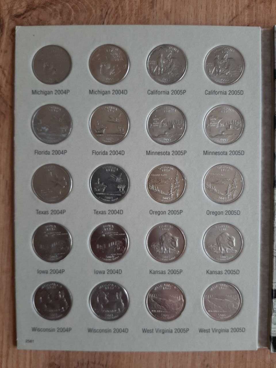 Монети США 25 центів Штати і Територі P i D 100 шт 1999-2008 в 2 альбо