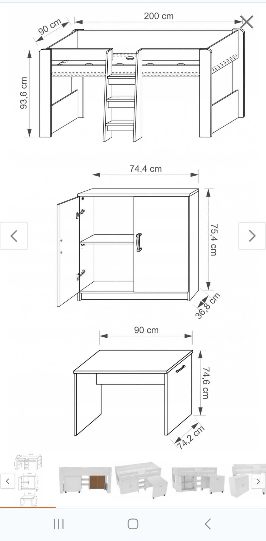 Łóżko piętrowe 90x200 plus biurko+ szafka