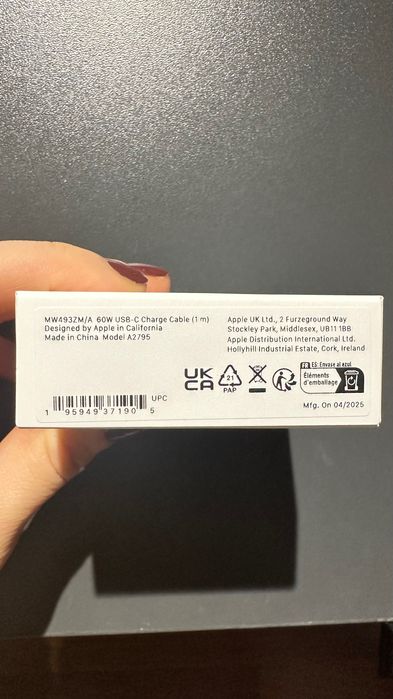 Oryginalny kabel Apple USB-C 60W, 1m– nowy