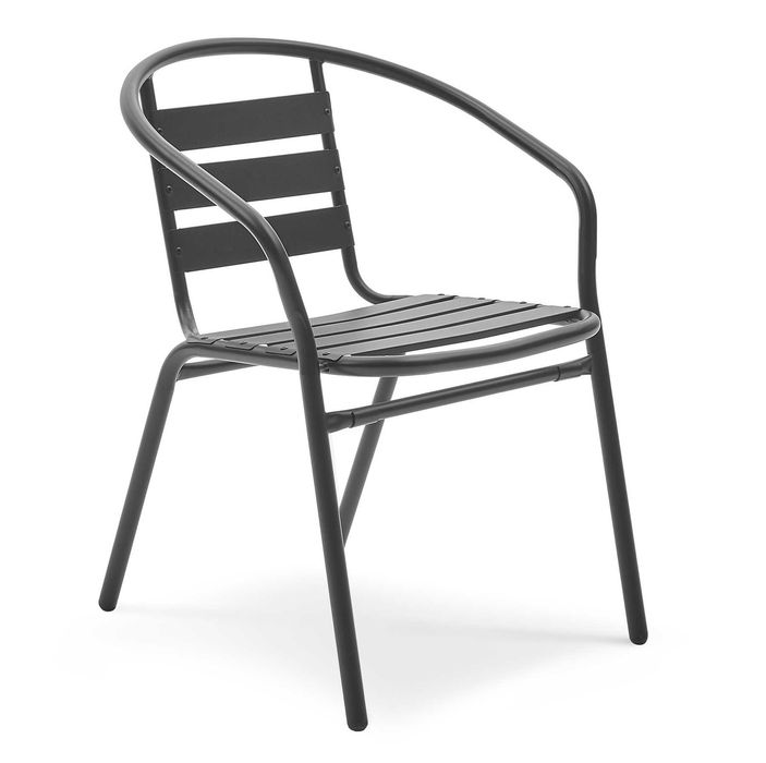 Zestaw ogrodowy czarny stół okrągły szklany 90x70 + 4 krzesła metalowe