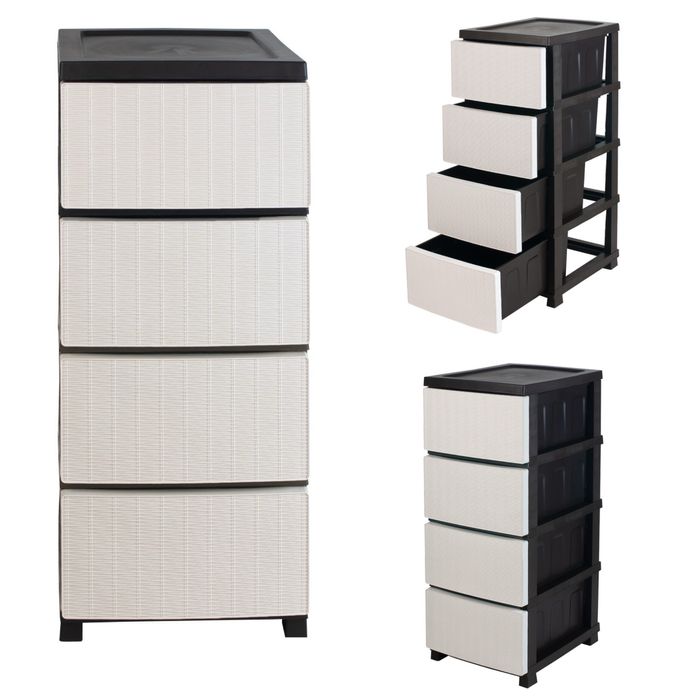 Комод 4 яруси  ротанг пудра, беж, білий, сірий , коричневий