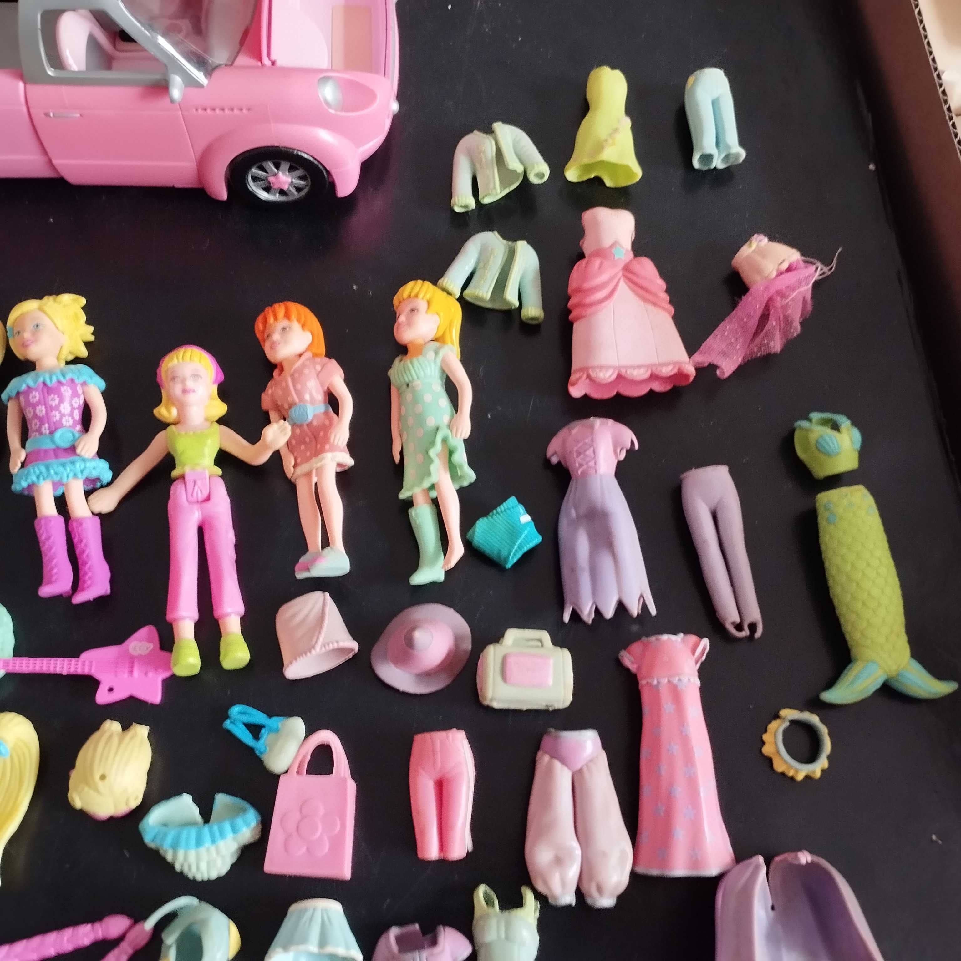 Lote Polly Pocket carro, figuras e acessórios