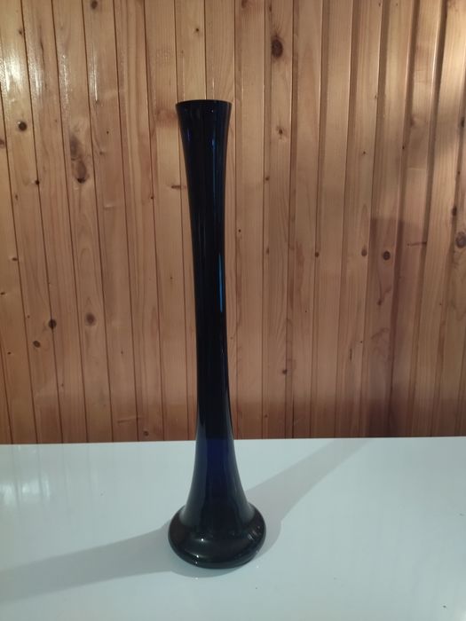 Wazon szklany PRL granatowy duży 60cm
