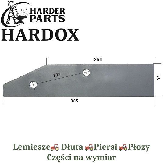Płoza krótka Rabewerk HARDOX 2708.070 części pługa 2Xlepsze niż Borowe