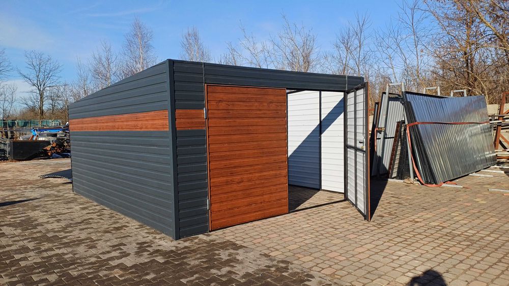 Garaż jednospadowy 4x5 grafit pasek drewnopodobny PRODUCENT (214)