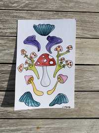 Kartka okolicznościowa fantasy grzyby muchomor