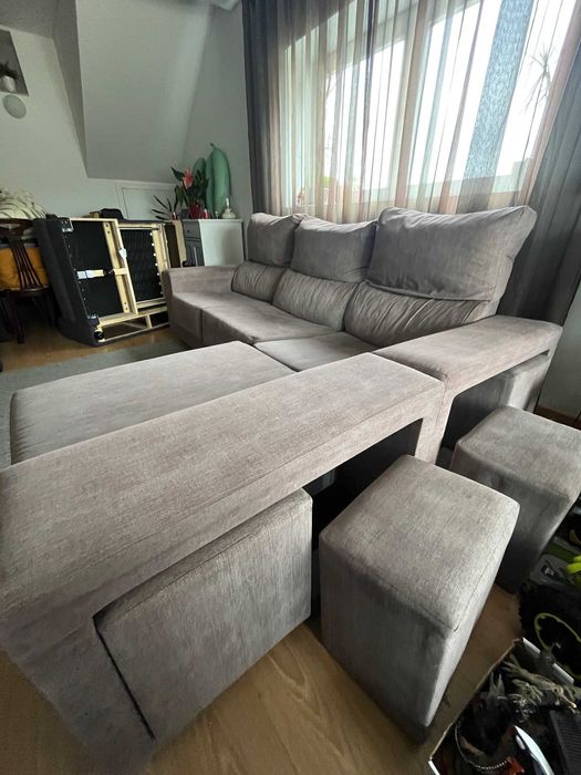 Sofá chaise longue com 4 bancos adicionais