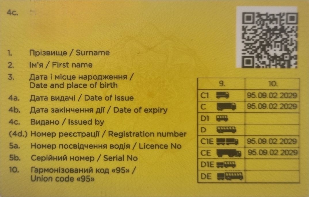 Код 95 Міжнародна кваліфікаційна картка водія в Черкасах