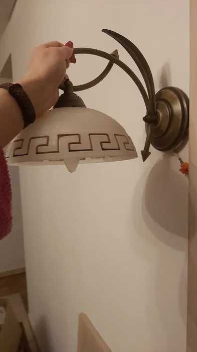 Kinkiet szklany grecki, mosiądz