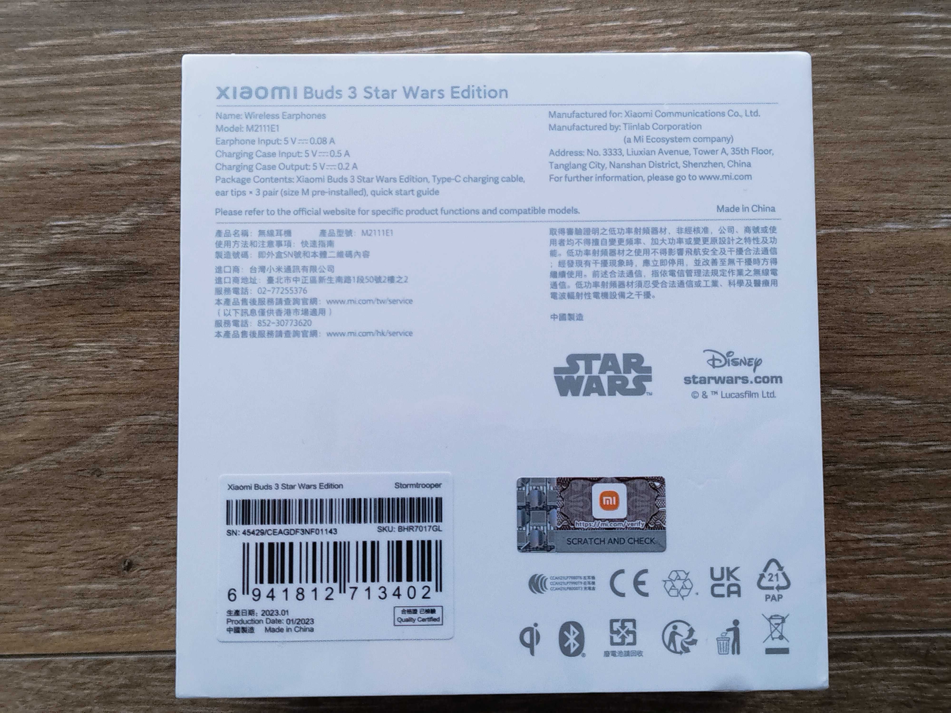 Auriculares XIAOMI Buds 3 Star Wars Edition Stormtrooper NOVO