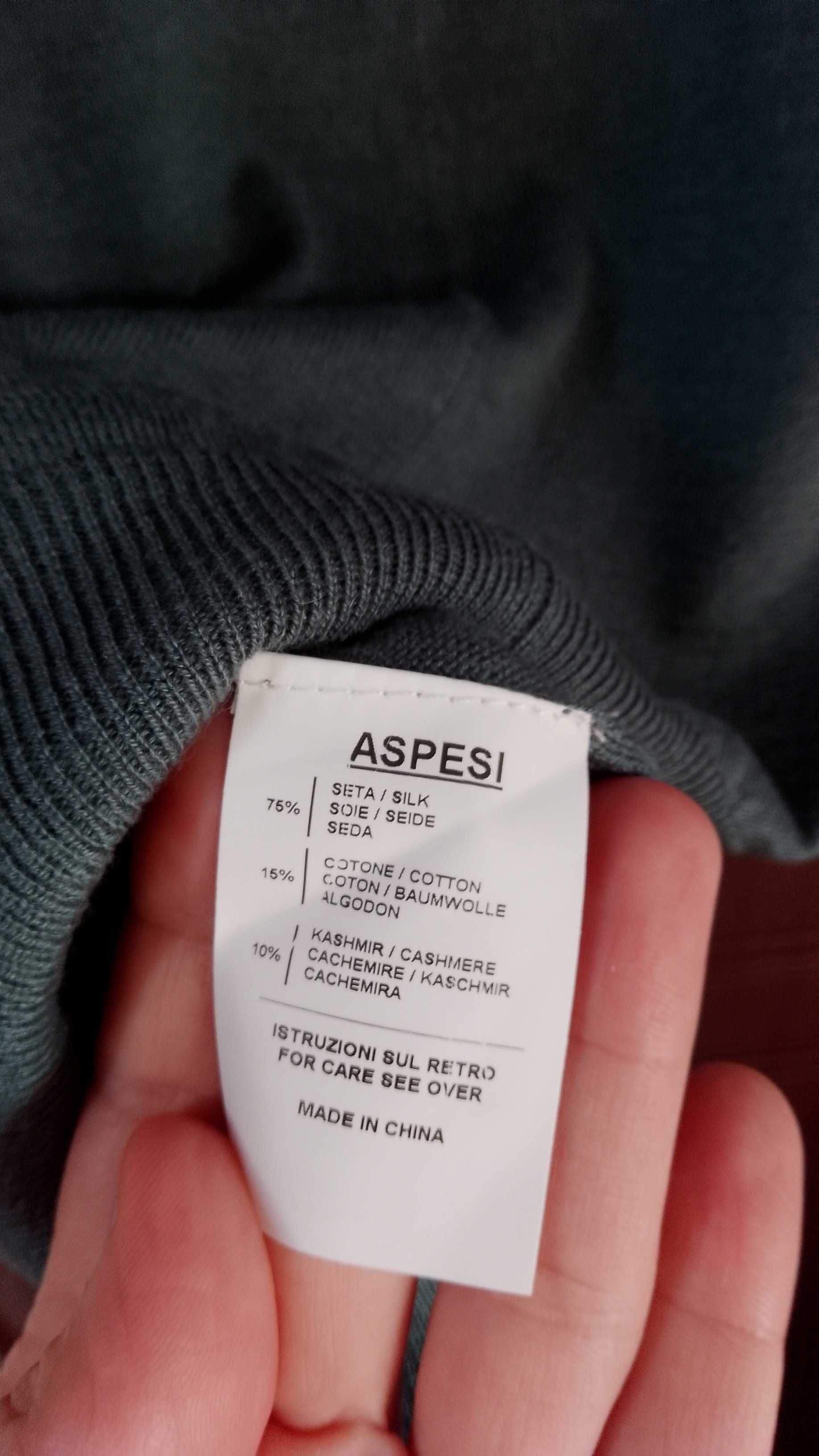 ASPESI Mediolan jedwab, kaszmir, bawełna bluzka/sweter ciemny turkus