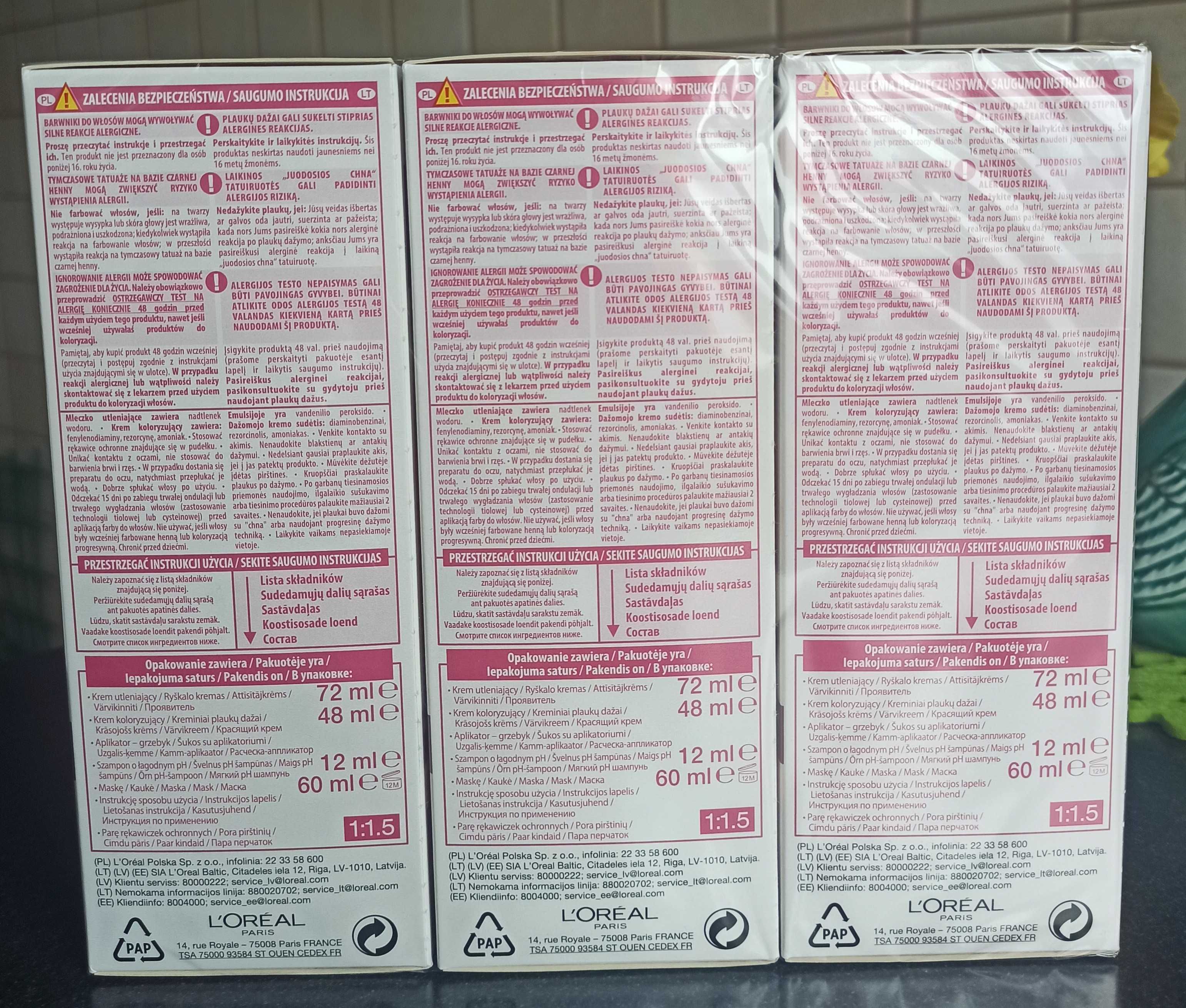 3 opakowania farby Loreal excellence nr9