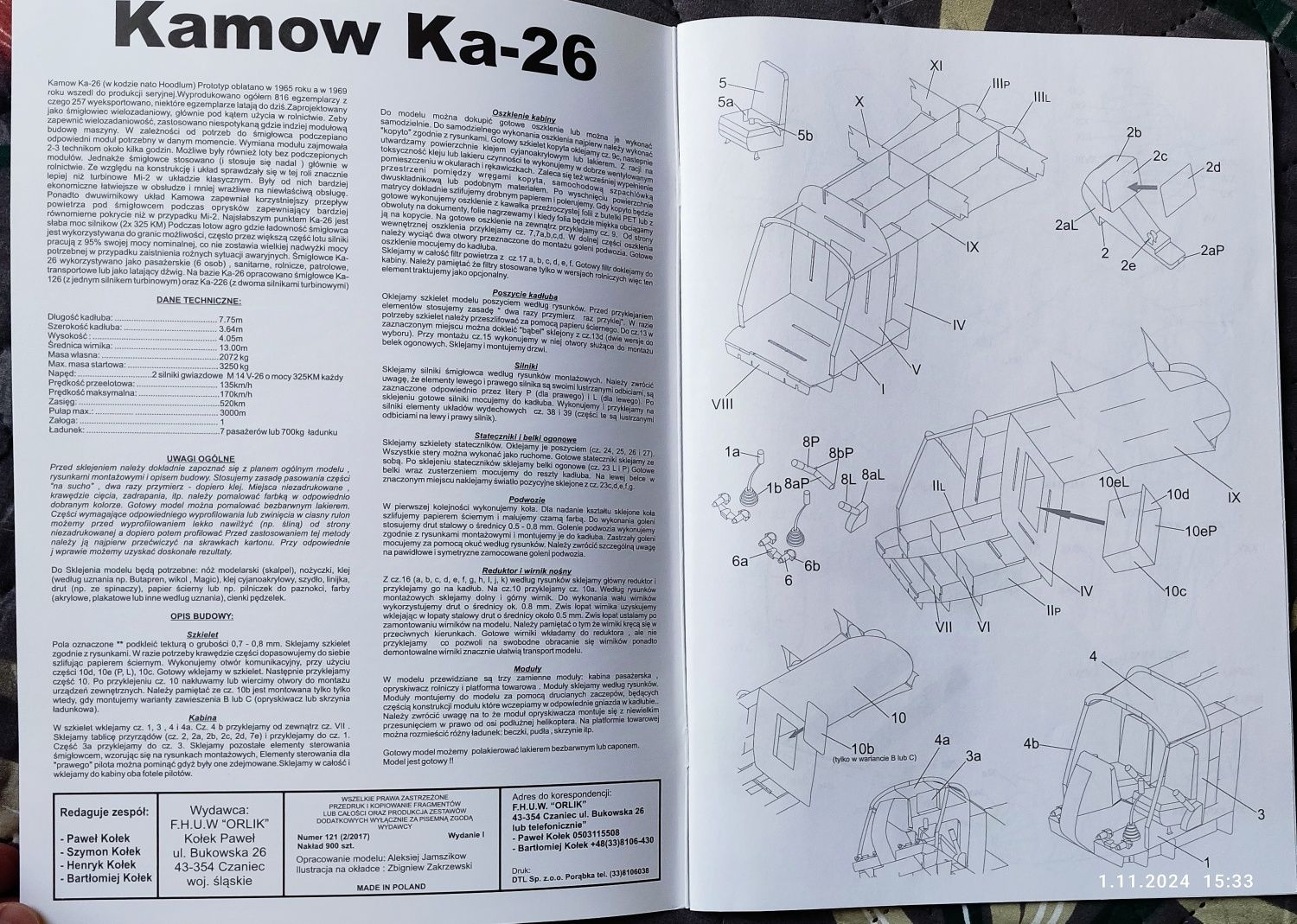 Model kartonowy do sklejania śmigłowiec Kamow Ka-26